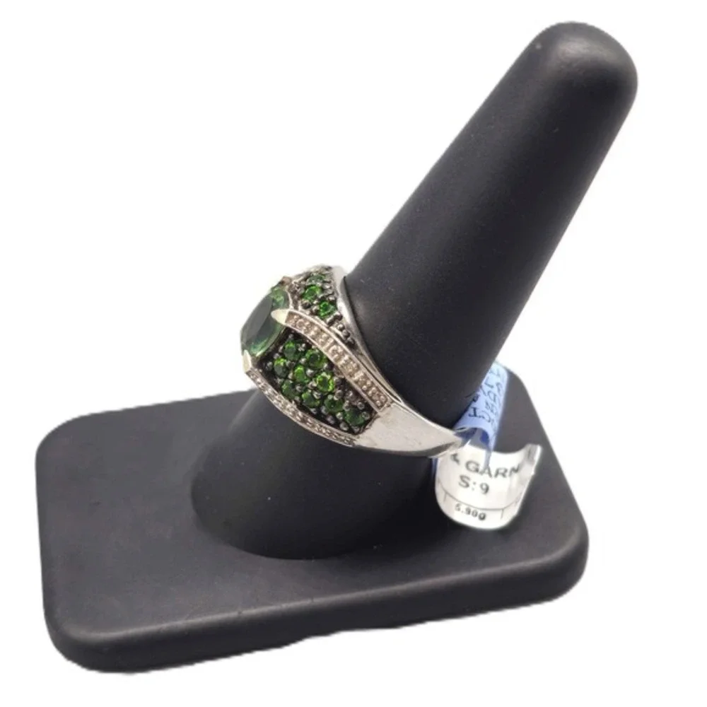 .925 SILVER DIAMOND & GARNET RING SIZE 9.25 (GNH022567)